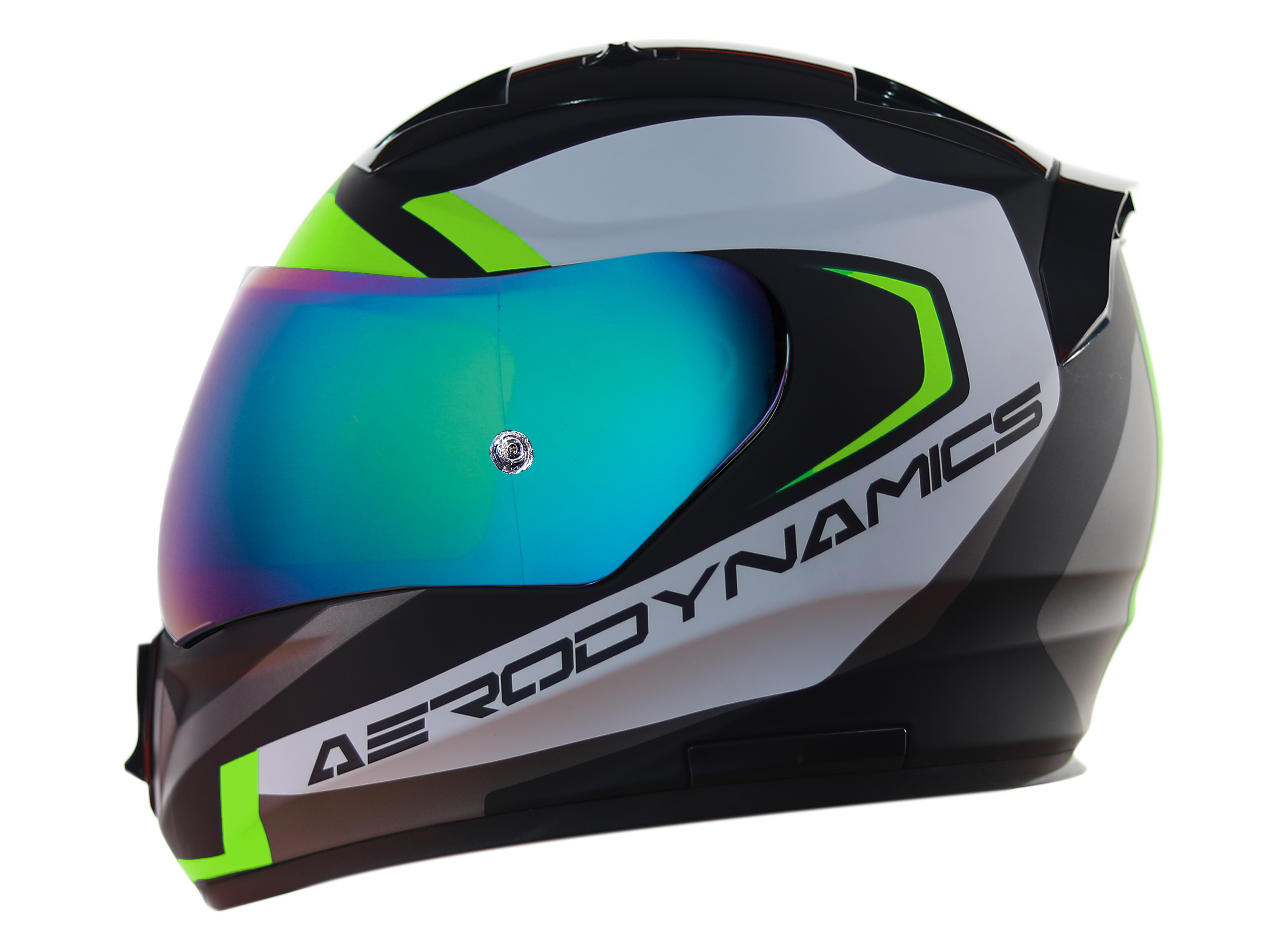 SA-1 Aerodynamics Mat Black/Neon With Anti-Fog Shield Rainbow Chrome Visor 